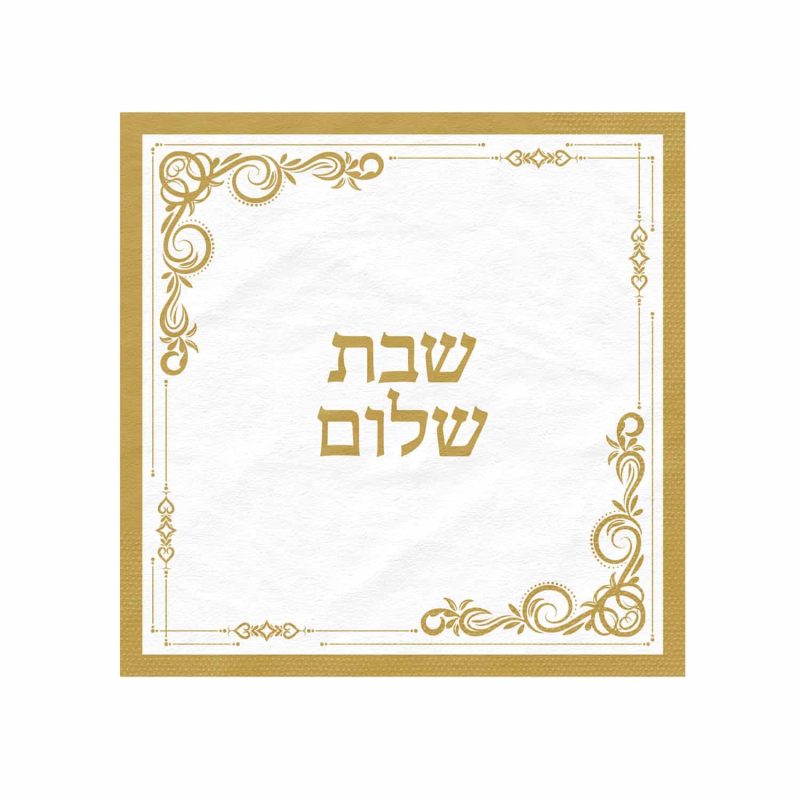 מפית שבת שלום פרחוני לבן וכסף 33*33 ס"מ  א.20 יח
