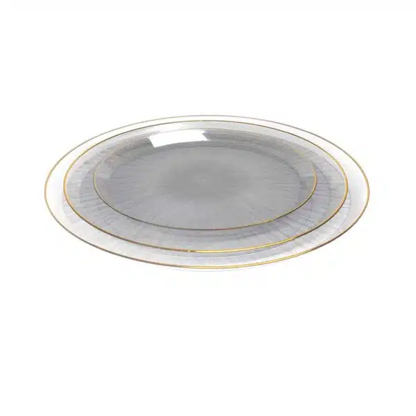 צלחת אייס קולקשיין 9" שחור שקוף+פס זהב א.10 יח'